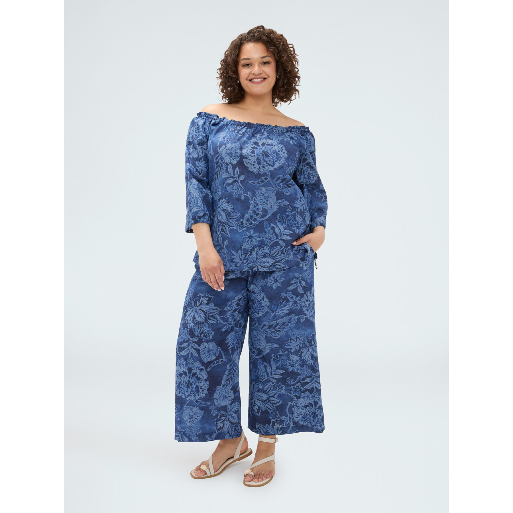 Fiorella Rubino - Blusa in chambray con stampa floreale - Blu