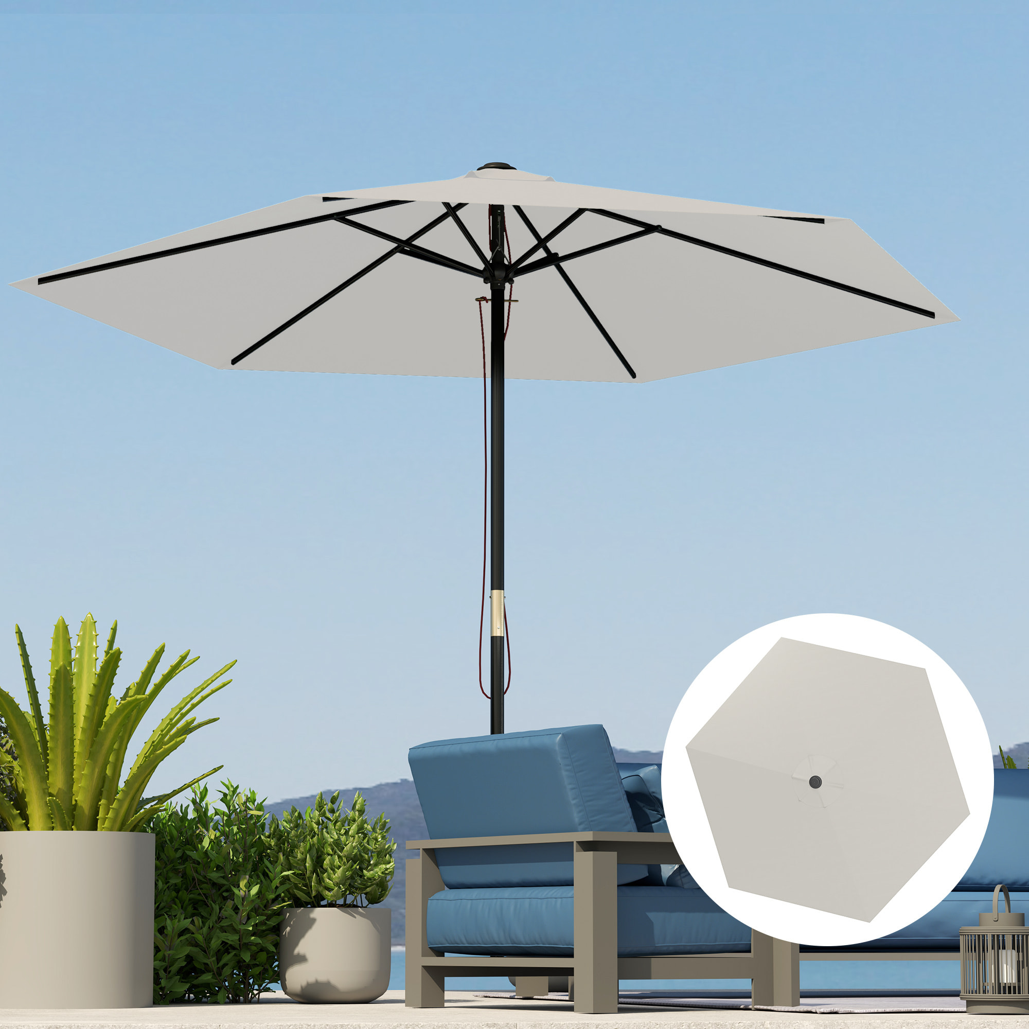Toldo de Recambio de Sombrilla de 3 m Toldo de Repuesto para Sombrilla de Patio con Ventilación Superior Protección UV 30+ Cubierta de Repuesto para Parasol de Poliéster para Exteriores Crema