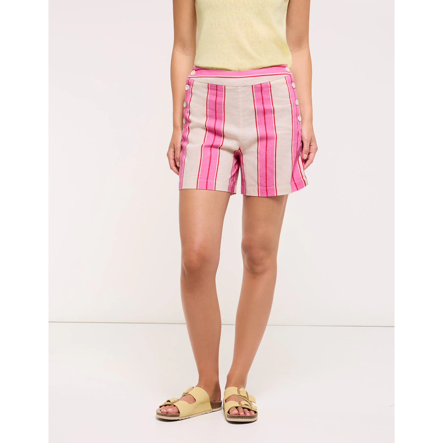 Short Botones Rayas Rosa - Dovena