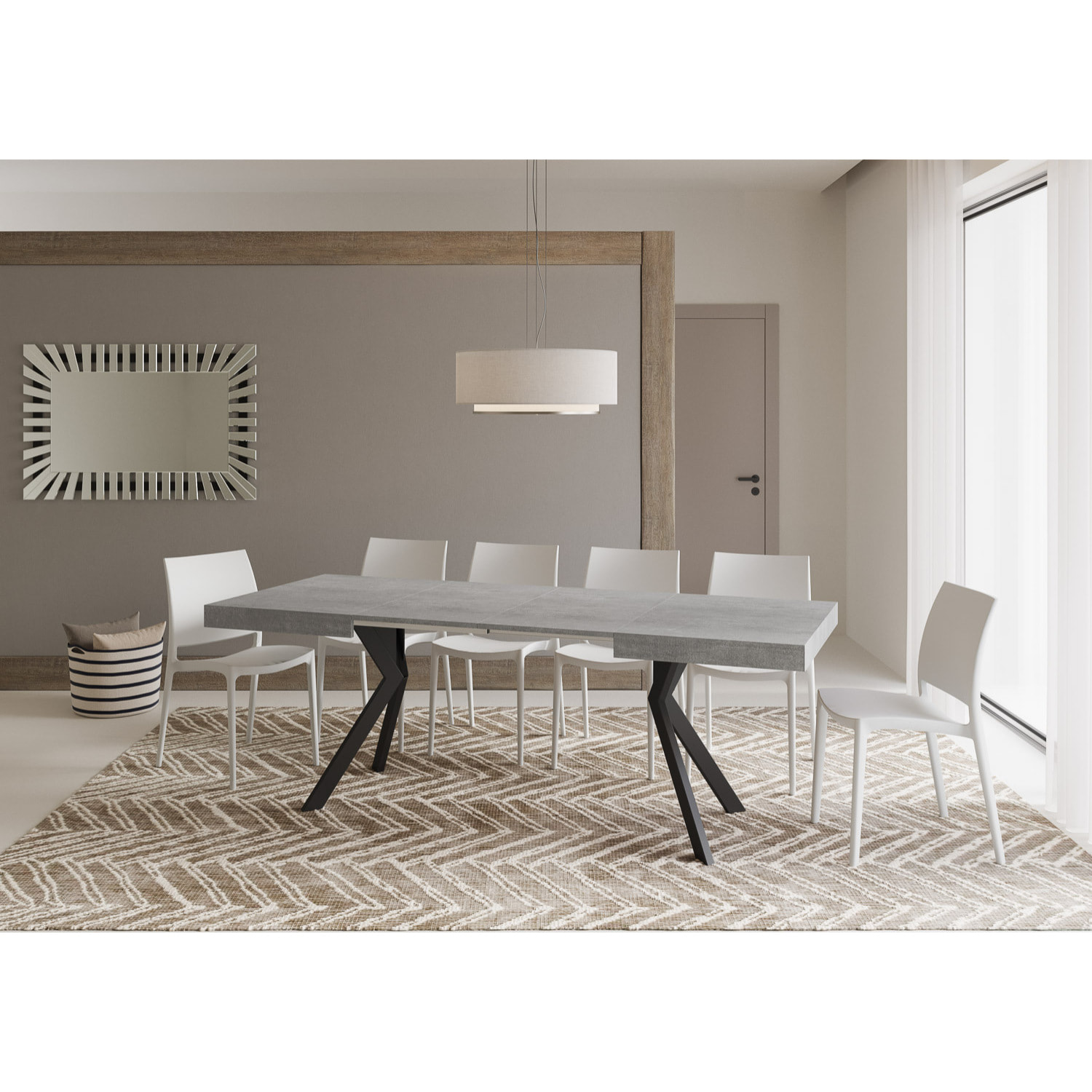 Mesa extensible 80x120/204 cm Dolcezza cemento patas antracita