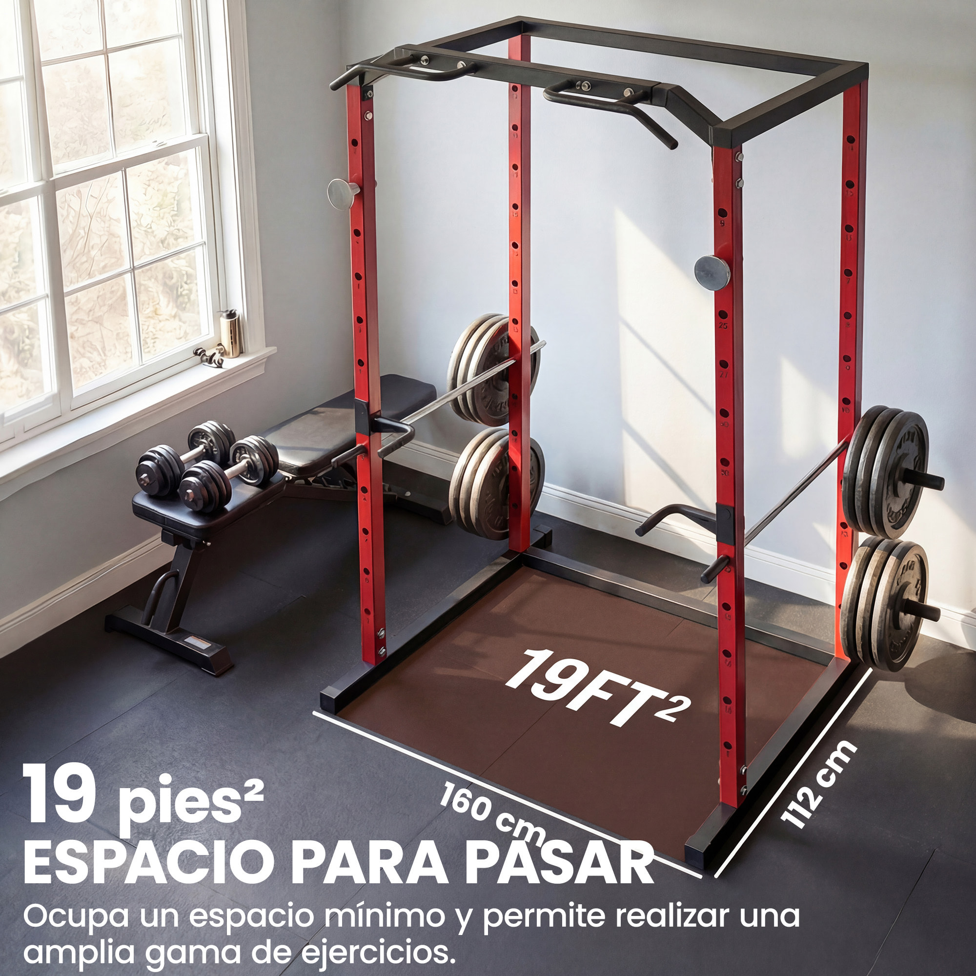 Jaula de Potencia Musculación, Rack para Sentadillas con Barra de Dominadas, Estación de Fondos Ajustable en Altura, Soporte de Barra Regulable, para Casa Gimnasio, Carga 460 kg
