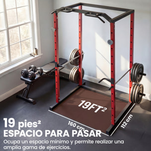Jaula de Potencia Musculación, Rack para Sentadillas con Barra de Dominadas, Estación de Fondos Ajustable en Altura, Soporte de Barra Regulable, para Casa Gimnasio, Carga 460 kg