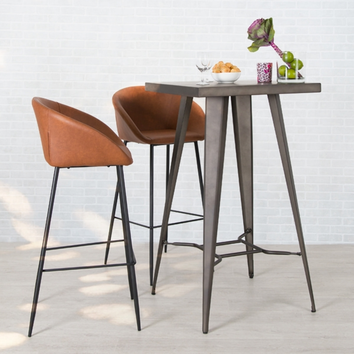 Lot de 2 chaises de bar 75 cm en cuir synthétique marron - Kalba