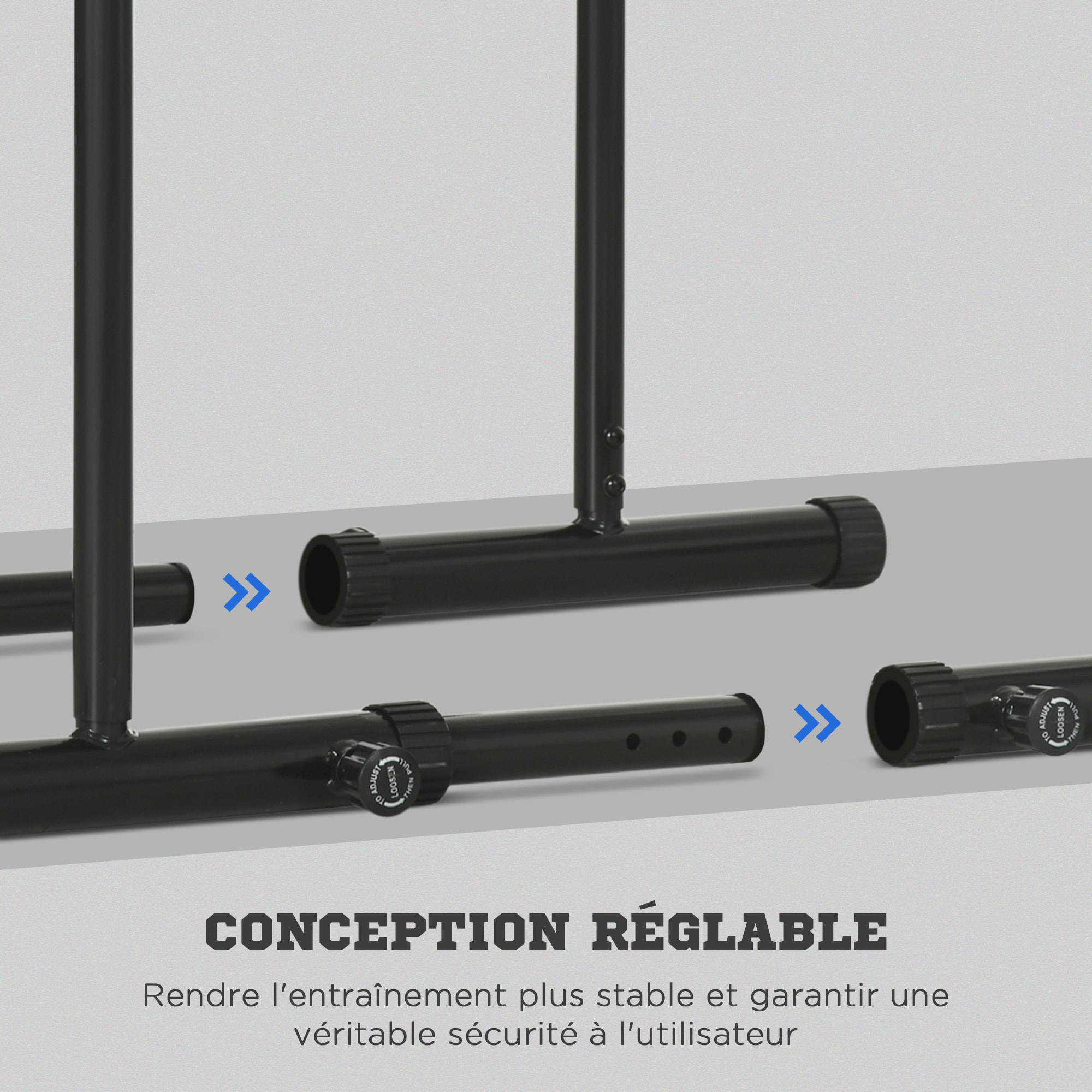 Barres à dips réglables - acier - 102x65x90cm - noir