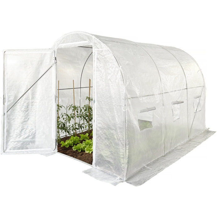 Serre tunelle de jardin avec porte 4,5 x 2 m "Mimosa" - 9 m² - 180g - Blanc