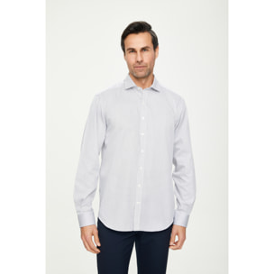 Camicia Uomo 1 Bottone Francese Satin Riga Stretta Bianco/Nero