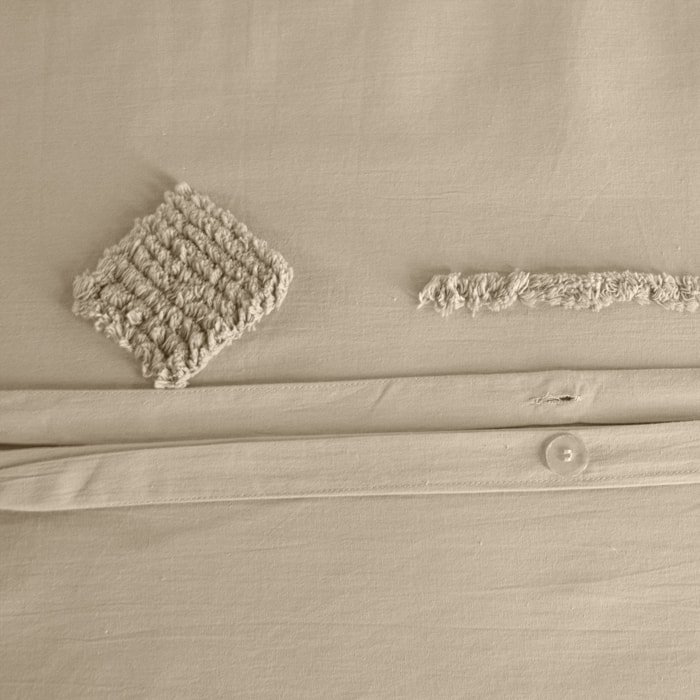 Parure de lit coton lavé tuftée géométrique - Beige