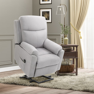 Fauteuil de relaxation électrique - fauteuil releveur inclinable avec repose-pied ajustable et télécommande - tissu aspect lin gris clair