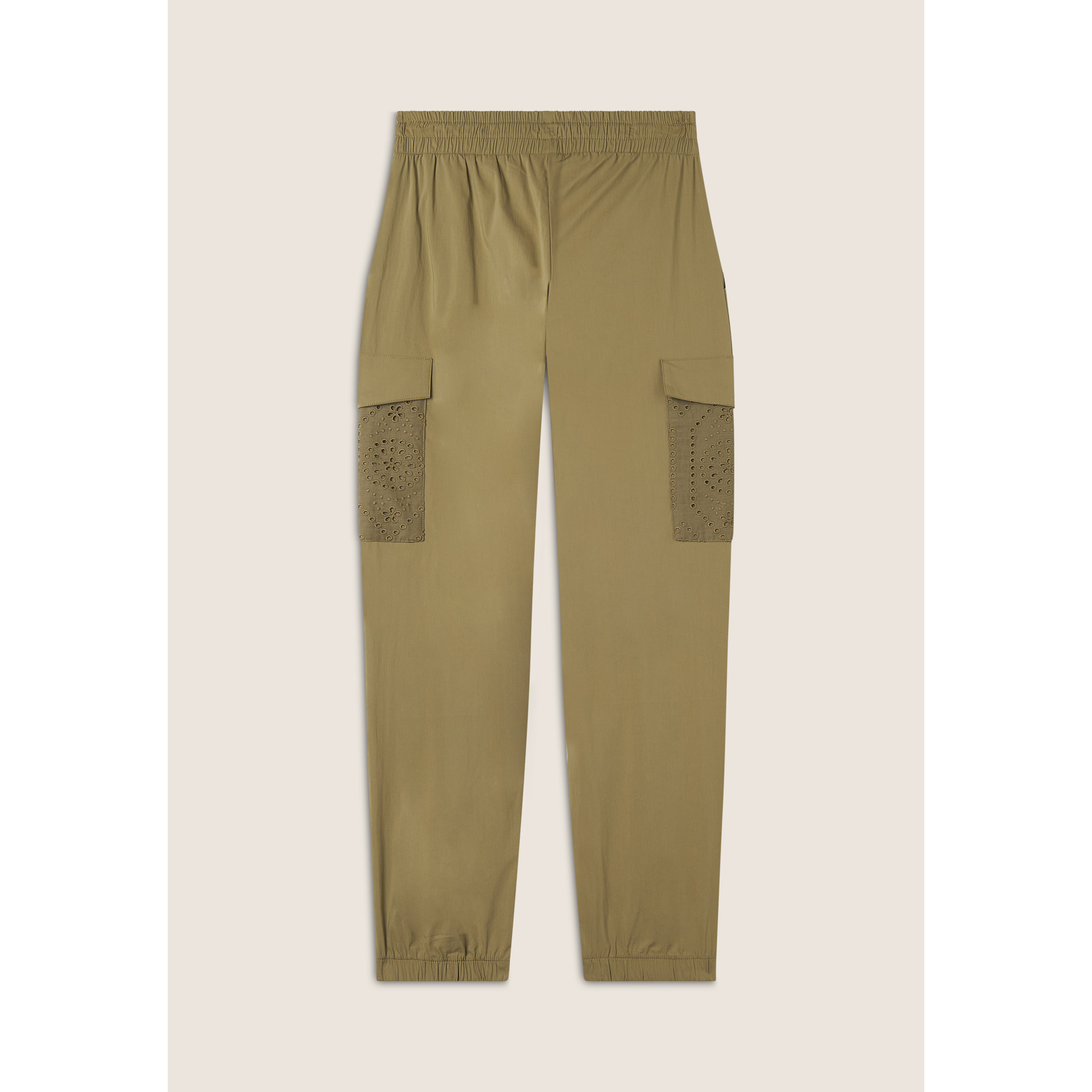 Pantaloni cargo in popeline con ricami Sangallo sulle tasche