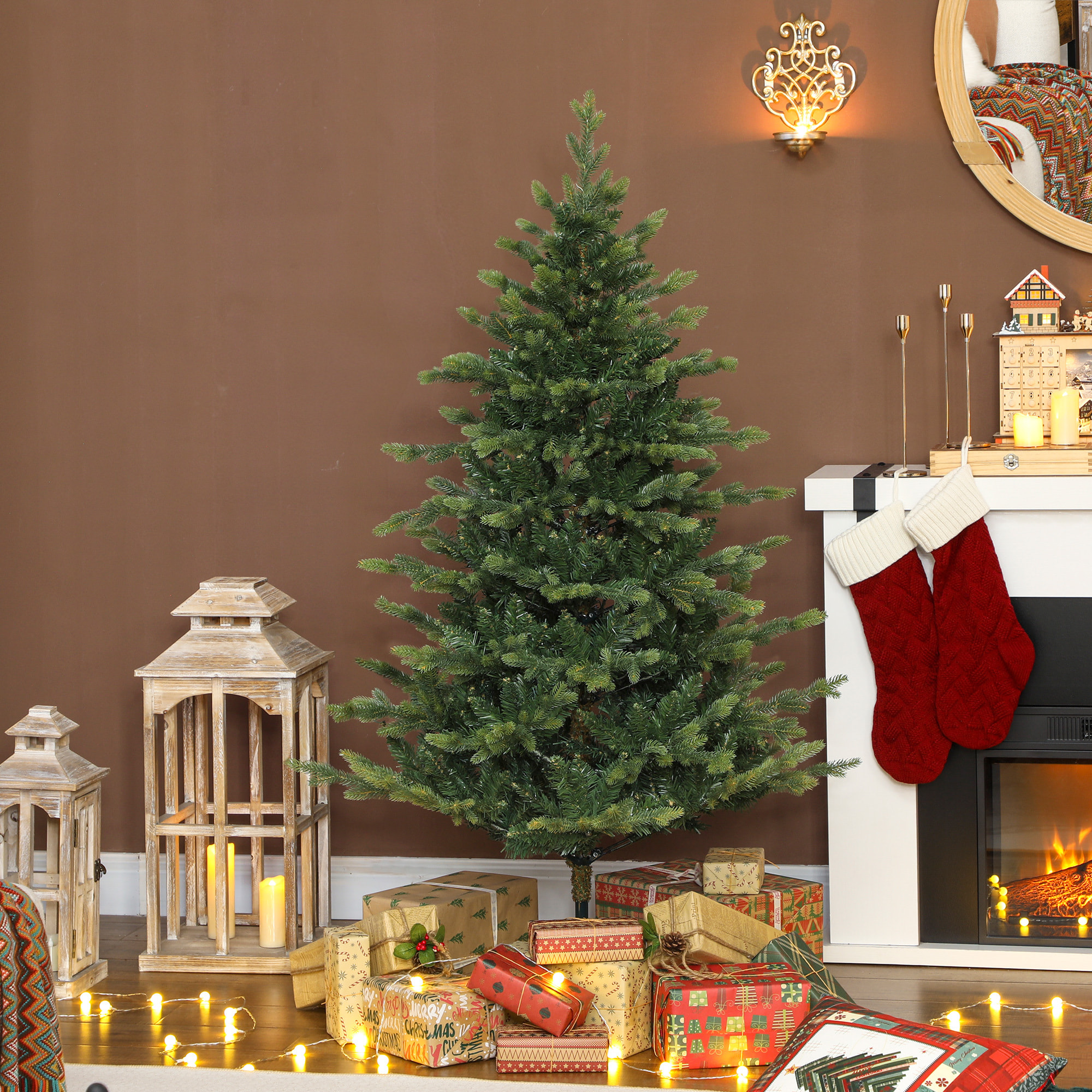 Sapin de Noël artificiel H.150cm épicéa grand réalisme 1202 branches piètement métal pliable vert