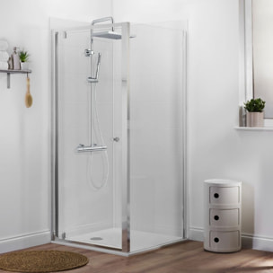 Receveur Ipso + paroi porte pivotante angle + colonne douche Brigitte