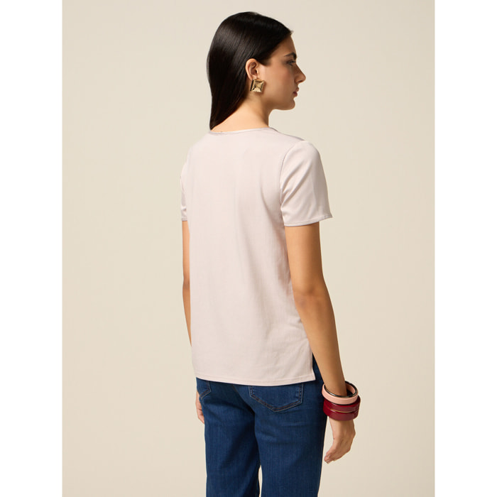 Oltre - T-shirt bimaterica - Beige