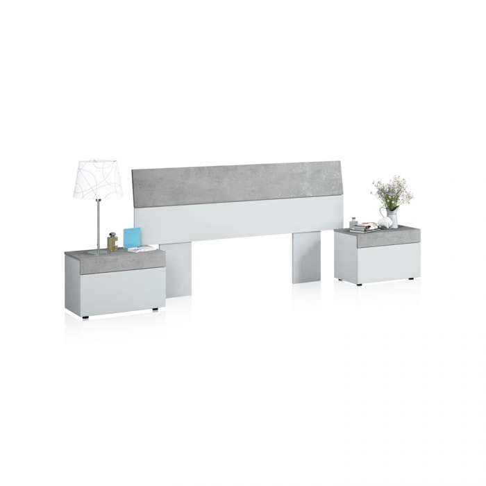 Cabecero con mesitas Axel Blanco Artik (Blanco Mate) - Gris Cemento