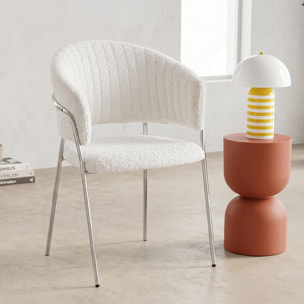 Lot de 2 chaises en tissu bouclé, piètement chromé - ISYA