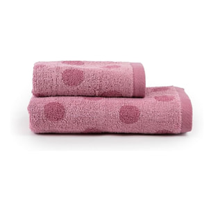 INTRECCI HOME Set Bagno Asciugamani Viso+Ospite, in Puro Cotone 450, Morbidezza Extra, Lavorazione Jacquard, Design a Pois, Elegante e Confortevole