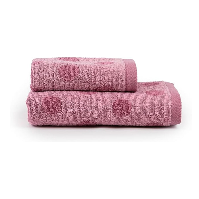 INTRECCI HOME Set Bagno Asciugamani Viso+Ospite, in Puro Cotone 450, Morbidezza Extra, Lavorazione Jacquard, Design a Pois, Elegante e Confortevole