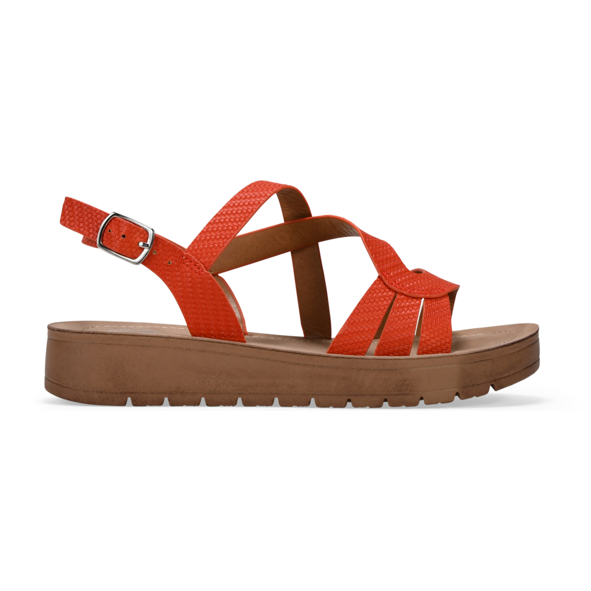 Sandalias de cuña rojas con hebilla