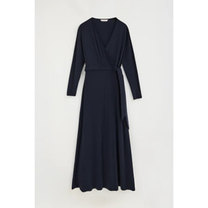 Vestito blu marino incrociato a manica lunga con scollo a V e logo Polo Club