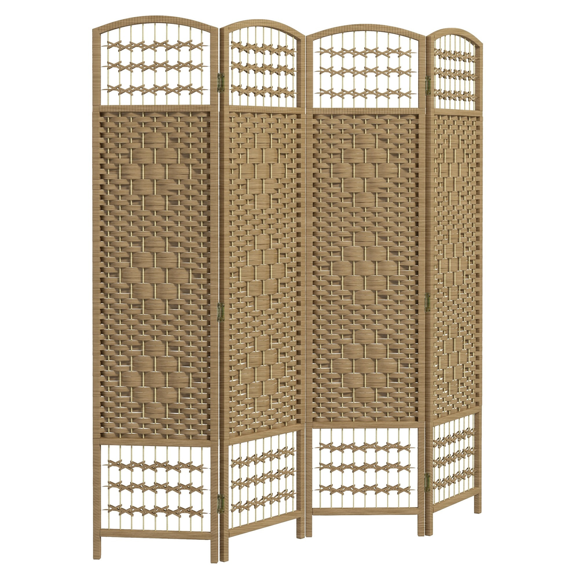 Paravent intérieur 4 panneaux pliables séparateur de pièce bois de peuplier bambou fibres de papier tressée beige paille