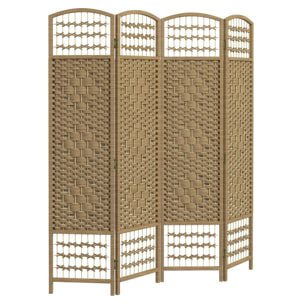 Paravent intérieur 4 panneaux pliables séparateur de pièce bois de peuplier bambou fibres de papier tressée beige paille