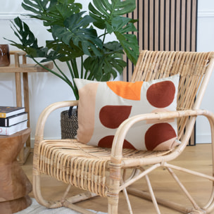 Coussin brodé motif abstrait - Brique