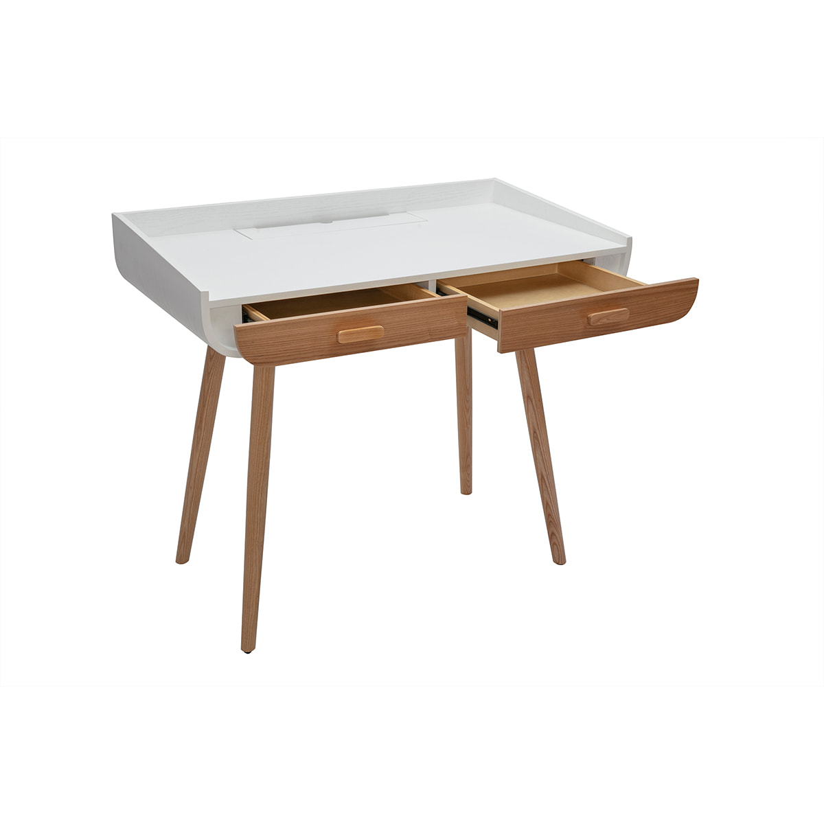 Bureau scandinave blanc et bois clair avec rangements 2 tiroirs L100 cm HALLEN
