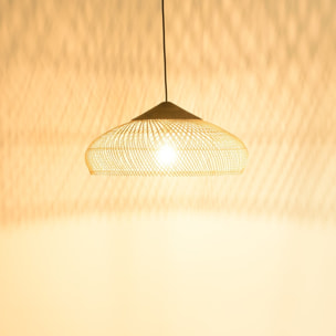 SIXTINE - Suspension 65x65cm en rotin couleur naturelle et teck recyclé