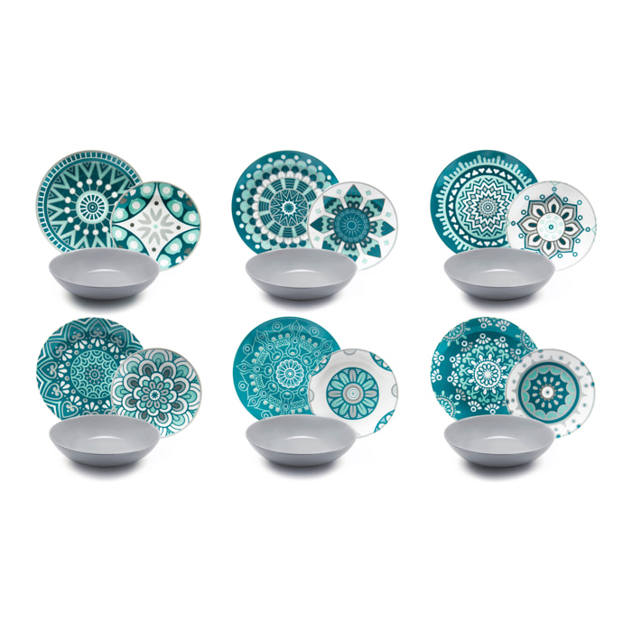 Service de table 18 pièces Excelsa – Mandala, Porcelaine Multicolore