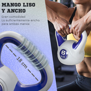 Pesa Rusa 6 kg, Kettlebell Revestimiento de PU y Relleno de Arena, con Mango Ancho y Base Plana, para Entrenamiento Culturismo, en Casa, Gimnasio, 20x13x22 cm, Violeta y Gris