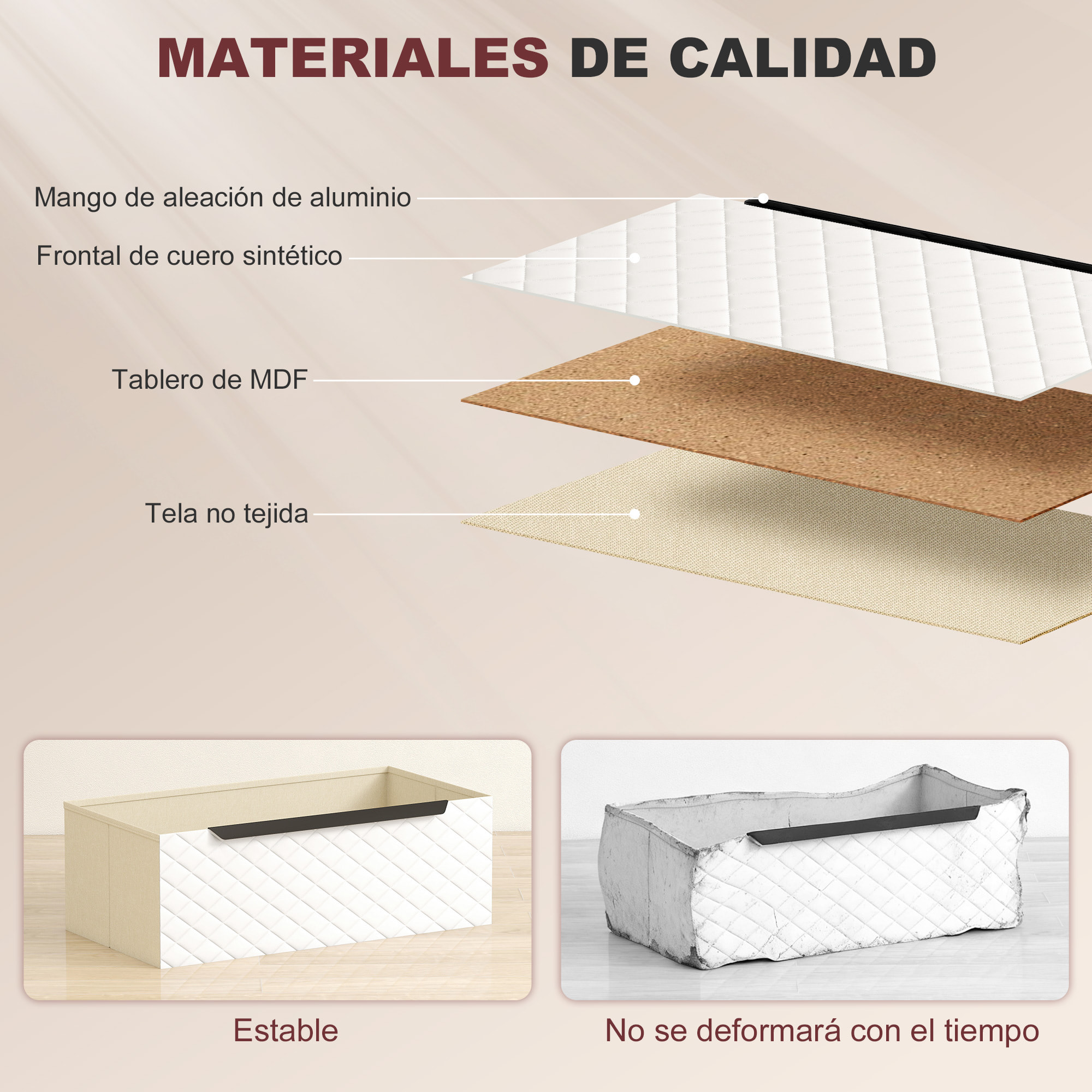 Cómoda con 3 Cajones de Tela, Cómoda para Dormitorio, Frentes con Patrón de Diamante, Cajonera para Salón, Oficina, Vestidor, Natural y Blanco