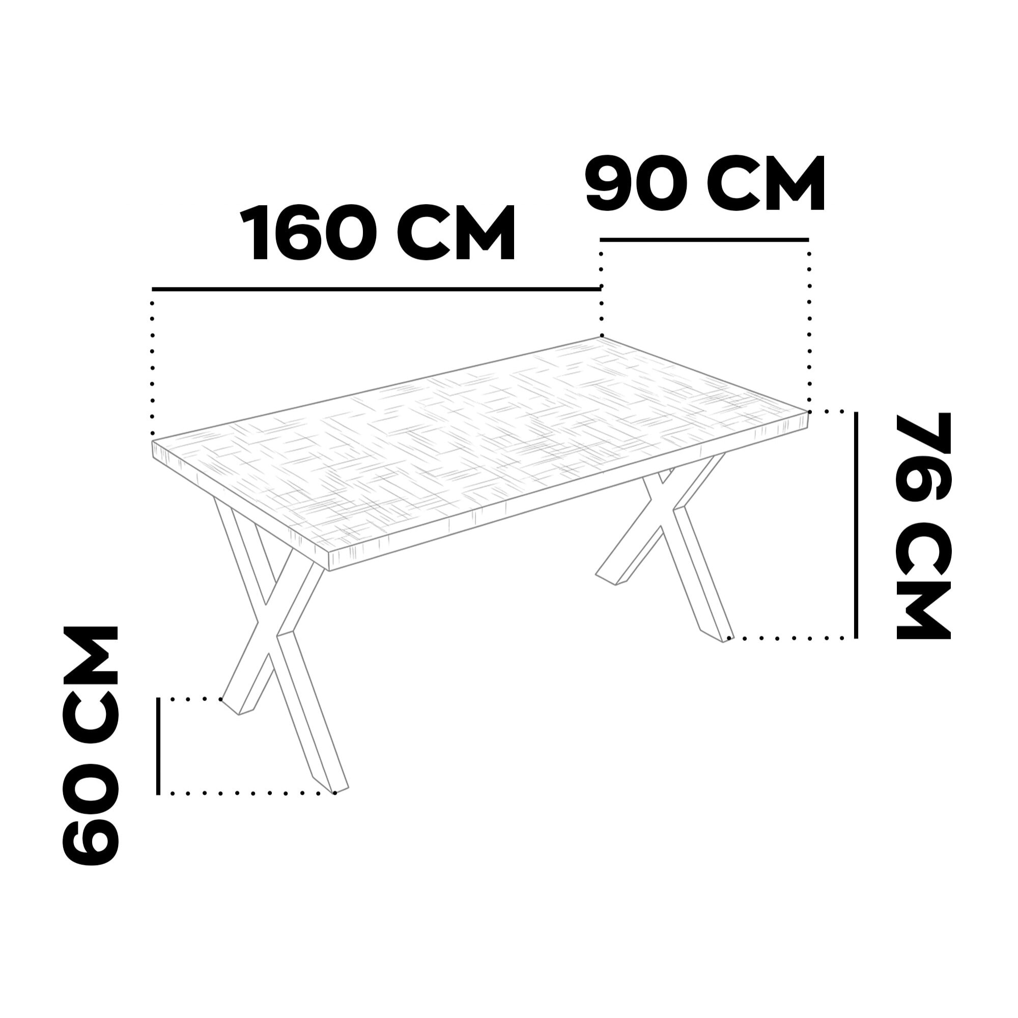 Tavolo da pranzo in legno e metallo con piedi x-shaped bianchi 160x90 cm Grigio Testurizzato