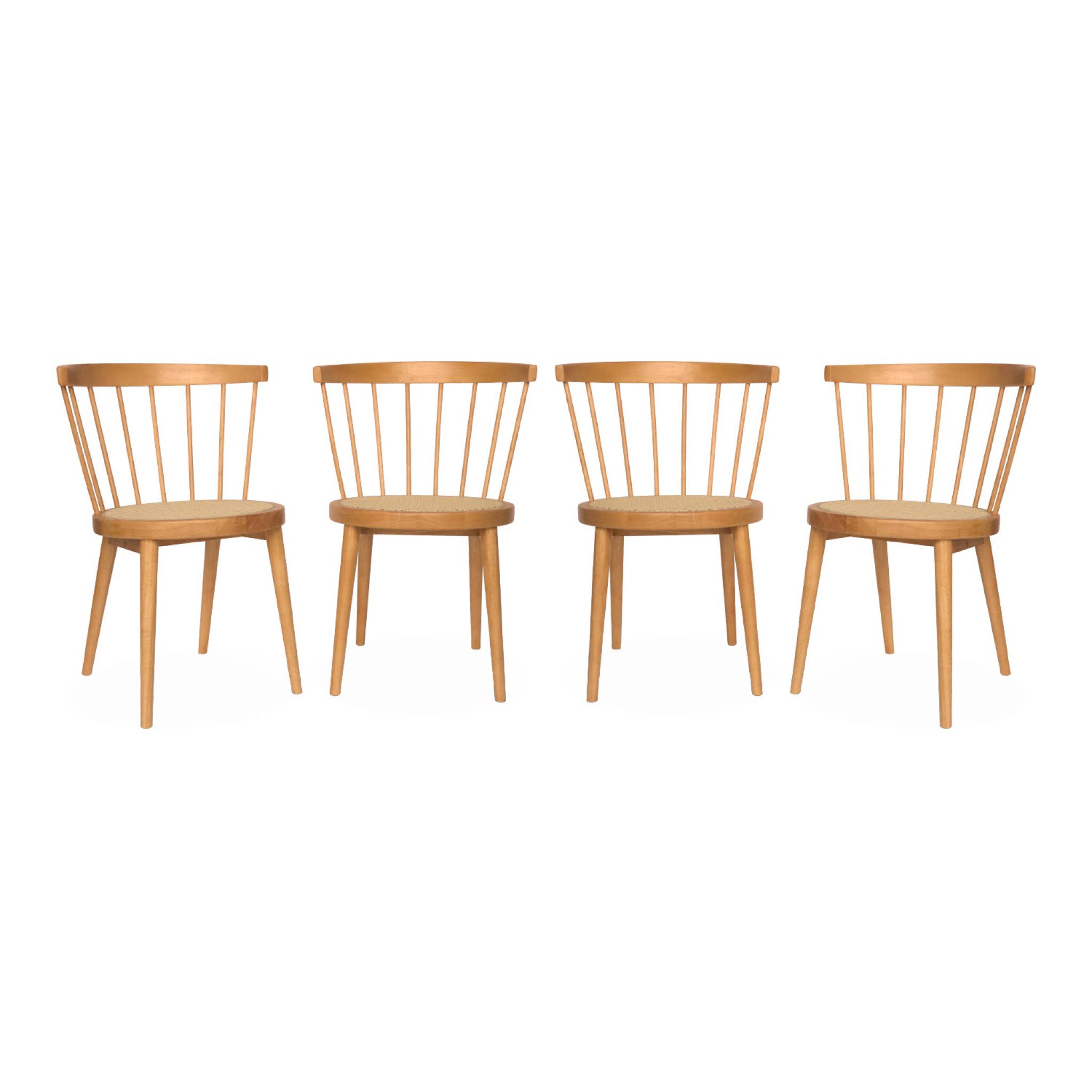 Lot de 4 chaises naturelles en bois et cannage. Nora. L 53 x P 53.5 x H 76cm