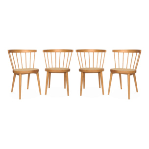 Lot de 4 chaises naturelles en bois et cannage. Nora. L 53 x P 53.5 x H 76cm