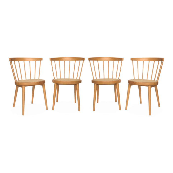 Lot de 4 chaises naturelles en bois et cannage. Nora. L 53 x P 53.5 x H 76cm