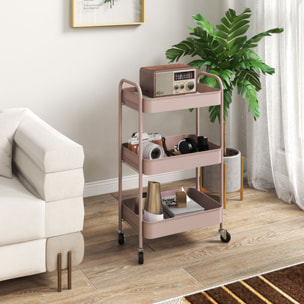 Carrito Auxiliar con Ruedas Carrito de Almacenamiento con 3 Cestas y Marco de Acero para Salón Dormitorio Oficina Cocina 45x30,6x79 cm Rosa