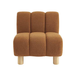 Fauteuil relax pieds arrondis en bois et tissu bouclette camel