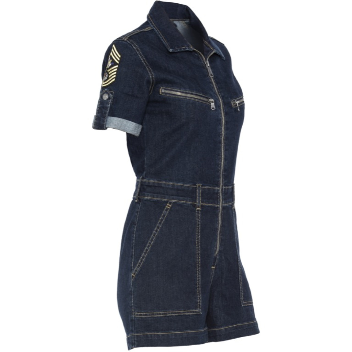 TRSWIFT2W SHORT JUMPSUIT WITH MILITARY BADGES IN STRETCH DENIM  97% COTTON 3% ELASTANE Bianco