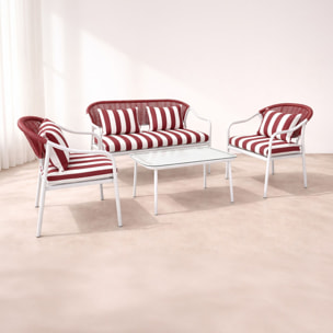 Salon de jardin 4 places en métal et coussin en tissu coquelicot POSITANO