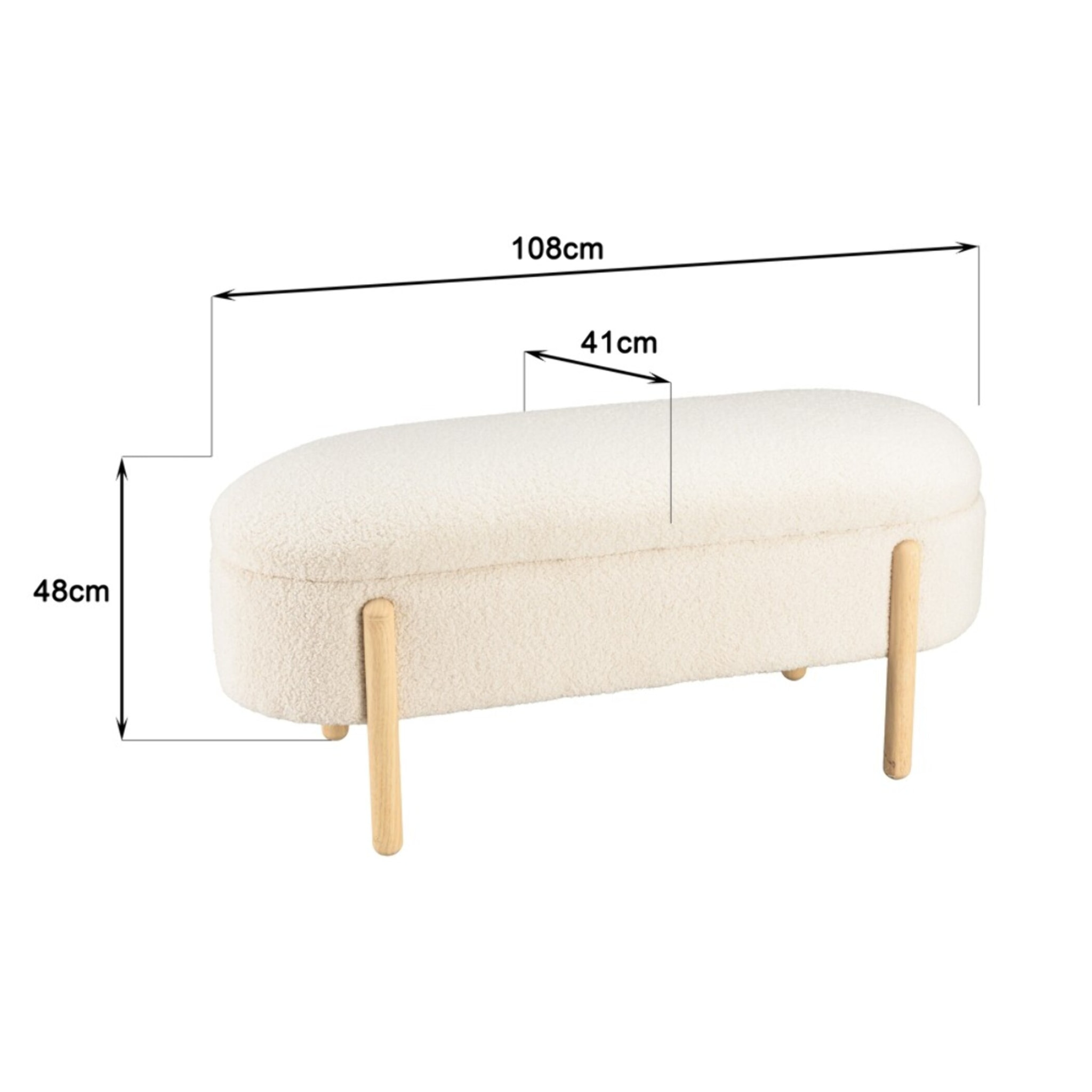 LEOPOLD - Banquette tissu bouclette écru avec rangement et pieds bois