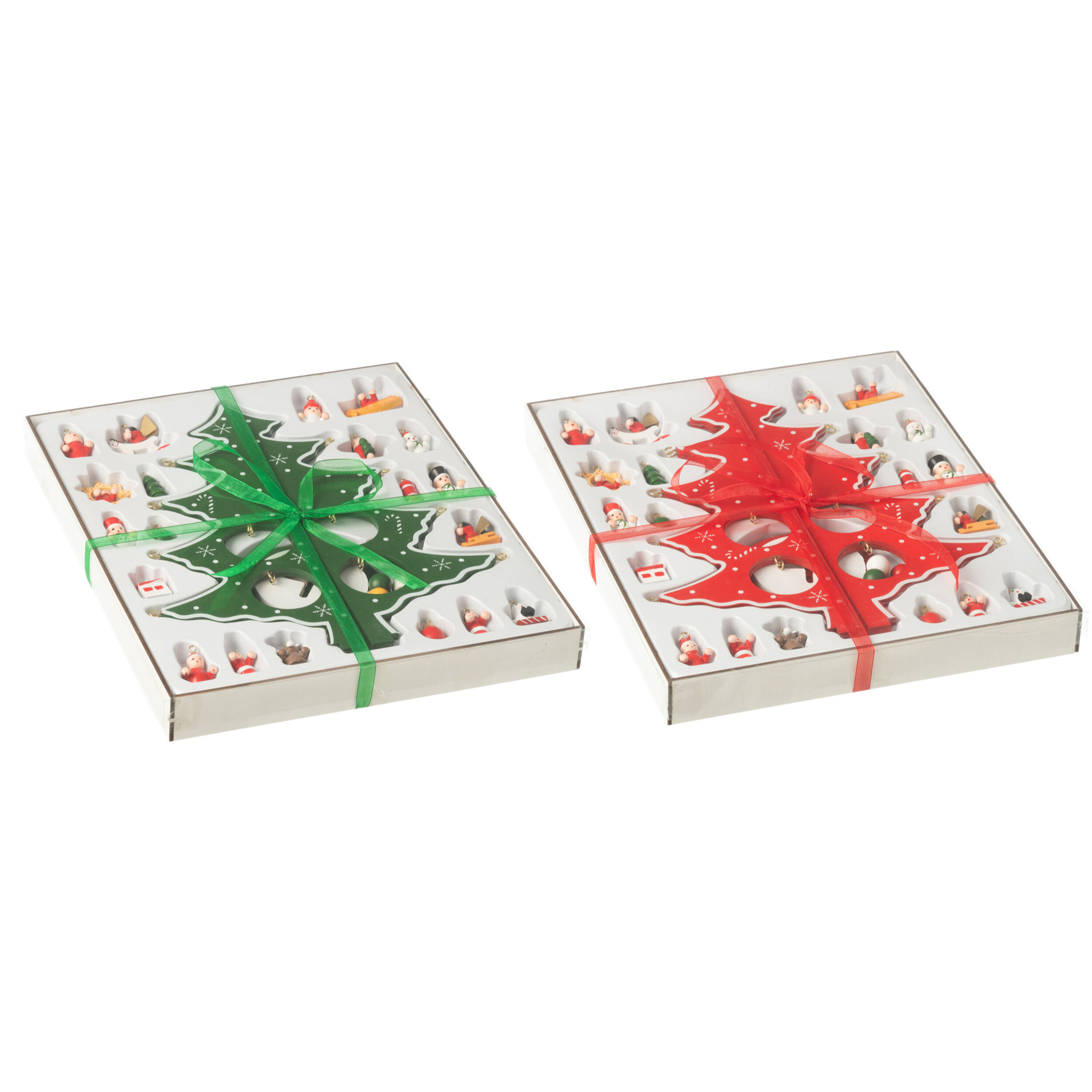 J-Line décoration sapin de Noël + figurines Pliable – bois – rouge/vert – 2 pièces