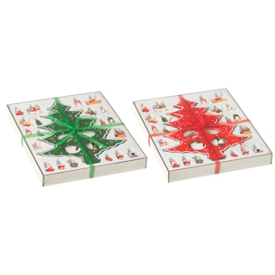 J-Line décoration sapin de Noël + figurines Pliable – bois – rouge/vert – 2 pièces