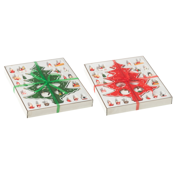 J-Line décoration sapin de Noël + figurines Pliable – bois – rouge/vert – 2 pièces