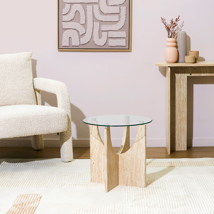 Table D'appoint Ronde Verre Pietra D45cm