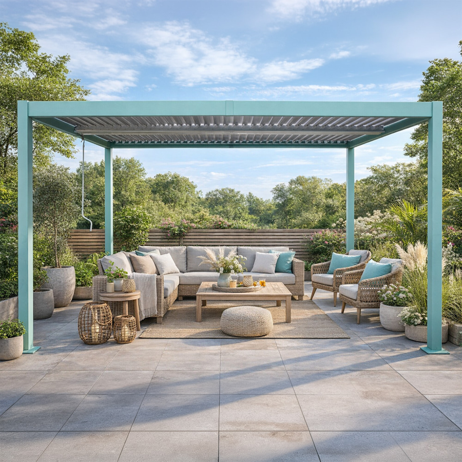 Pergola bioclimatique structure et lames orientables en aluminium vert 4x3m SOPRON