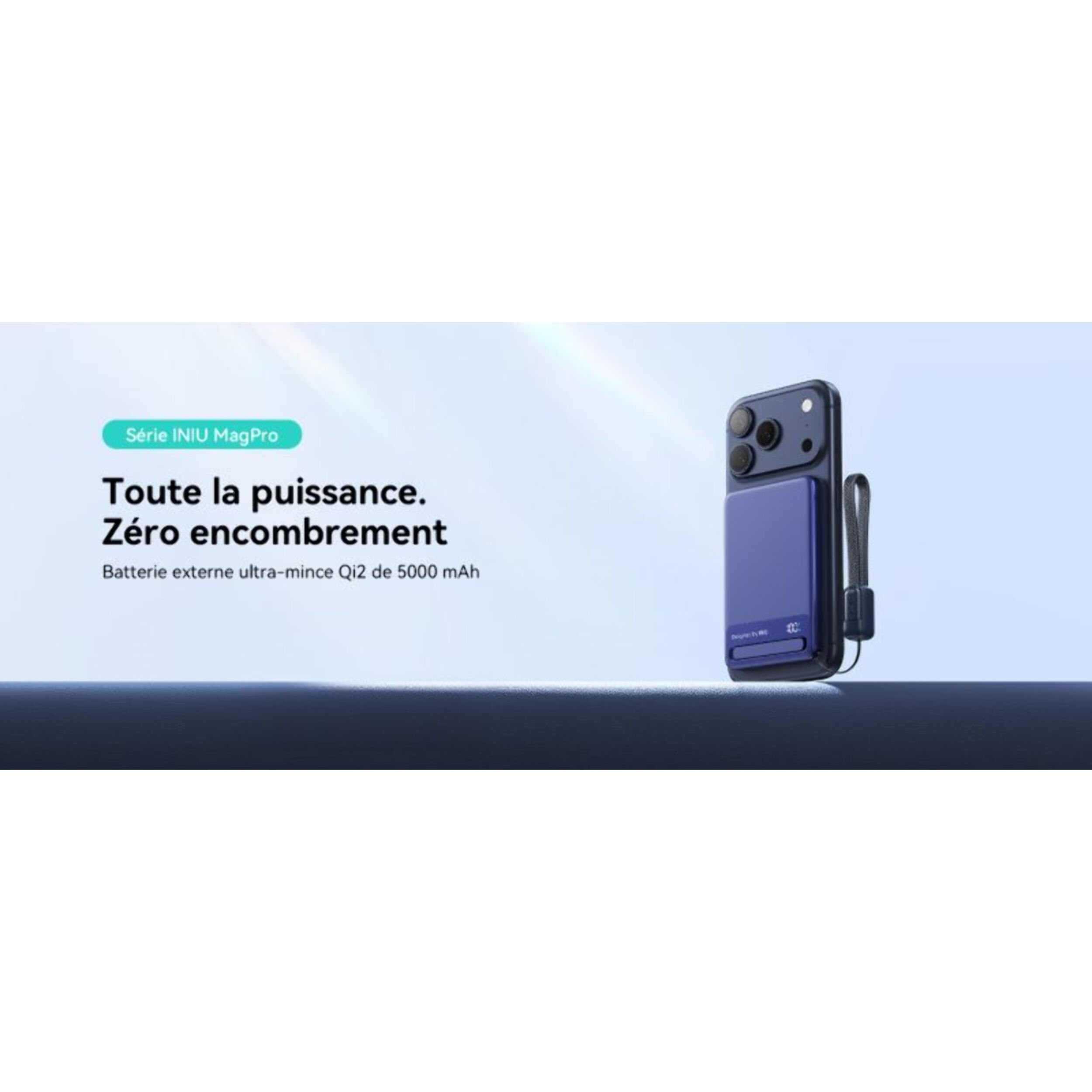 Batterie nomade INIU 5000 mAh magnet Qi2 MagPro slim bleu