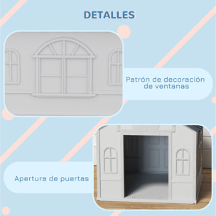 Caseta para Perros 65x75,7x63 cm Casa para Perros con Patrón de Ventana y Techo de Tejas de Imitación para Perros Medianos Gris y Blanco