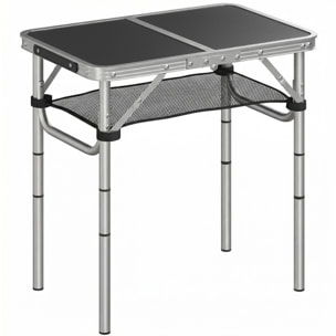 Table de camping pliable réglable alu noir avec rangement filet