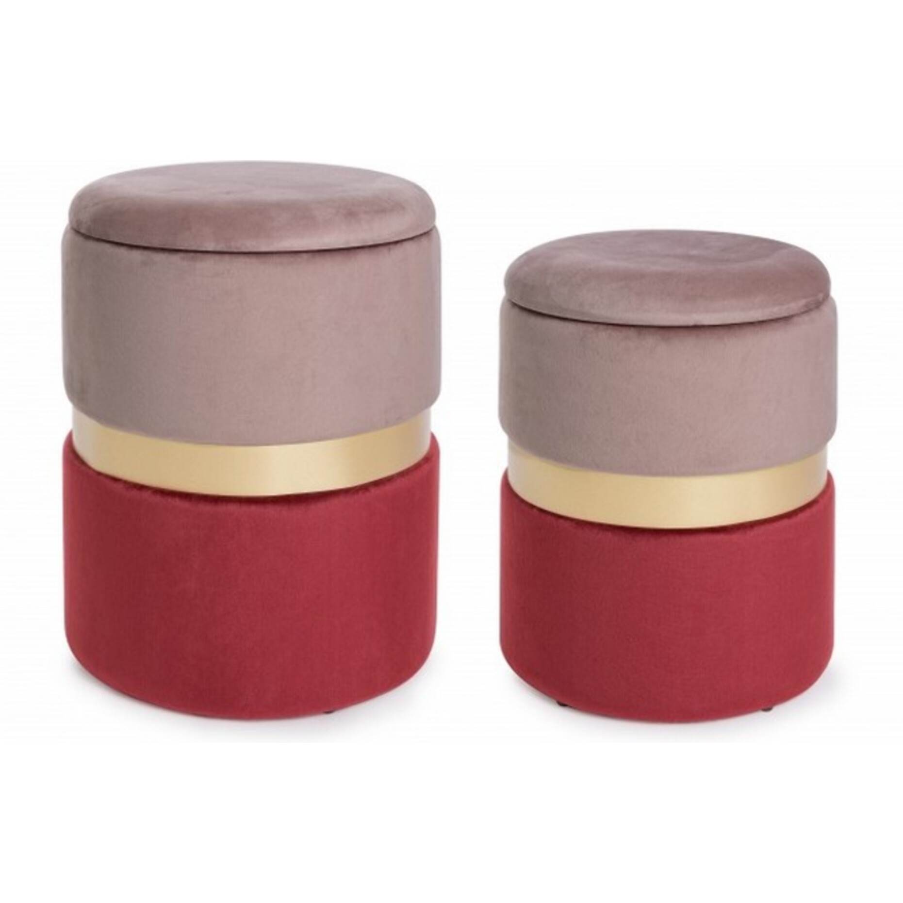 Set di 2 pouf POLINA contenitore in velluto rosa-rosso