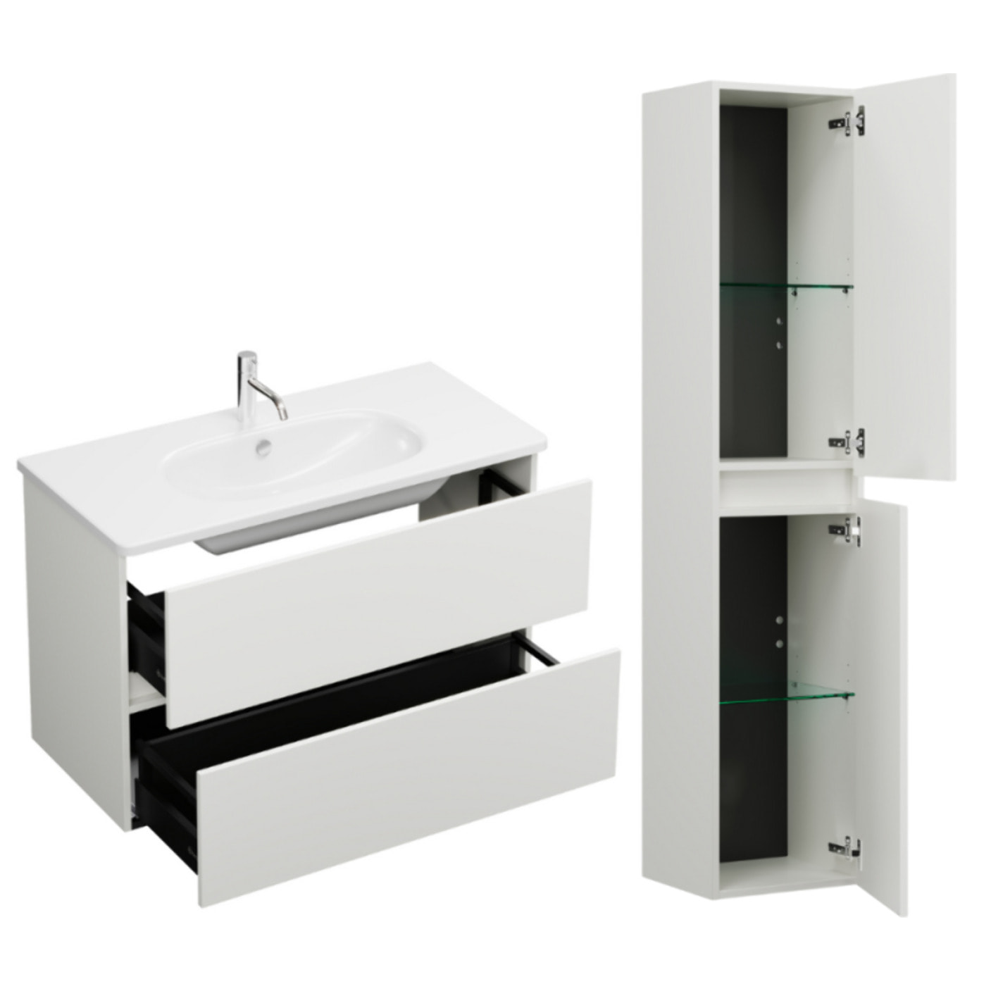 Pack meuble de salle de bain simple vasque Joline 100 cm blanc + colonne