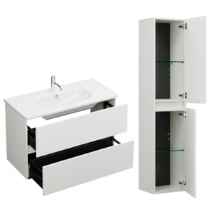 Pack meuble de salle de bain simple vasque Joline 100 cm blanc + colonne